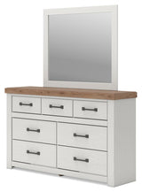 Savonport White/Brown Queen Panel Bed, Dresser and Mirror (Online Special Price)