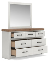 Savonport White/Brown Queen Panel Bed, Dresser and Mirror (Online Special Price)
