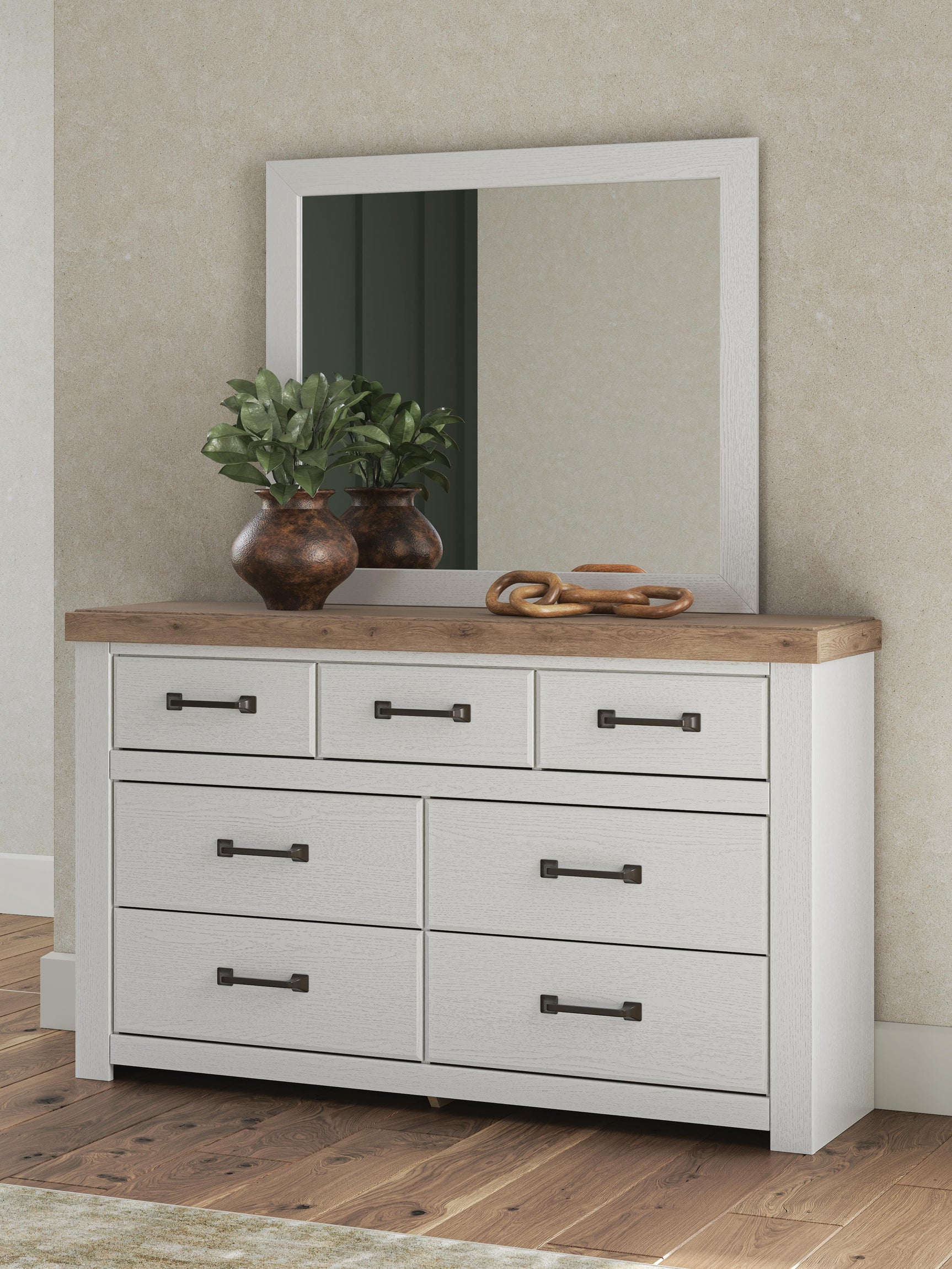 Savonport White/Brown Dresser and Mirror (Online Special Price)