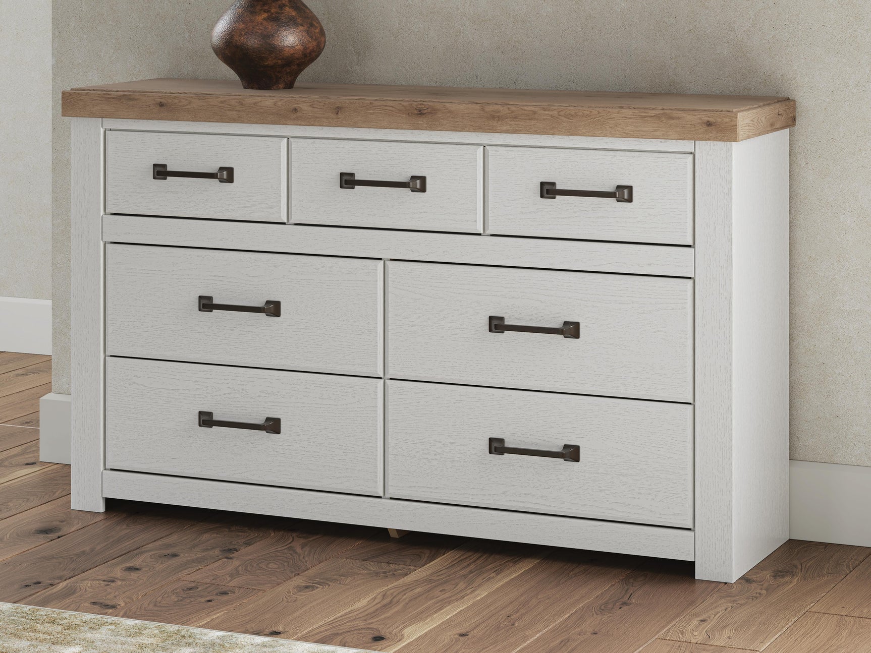 Savonport White/Brown Seven Drawer Dresser (Online Special Price)