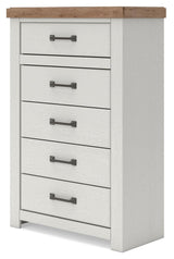 Savonport White/Brown Five Drawer Chest
