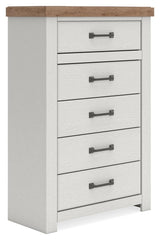 Savonport White/Brown Five Drawer Chest