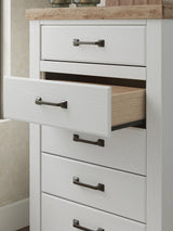 Savonport White/Brown Five Drawer Chest