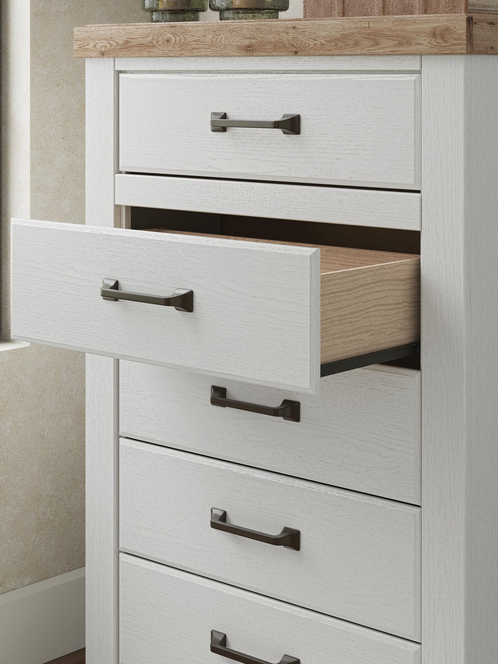 Savonport White/Brown Five Drawer Chest
