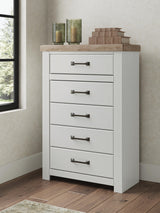 Savonport White/Brown Five Drawer Chest