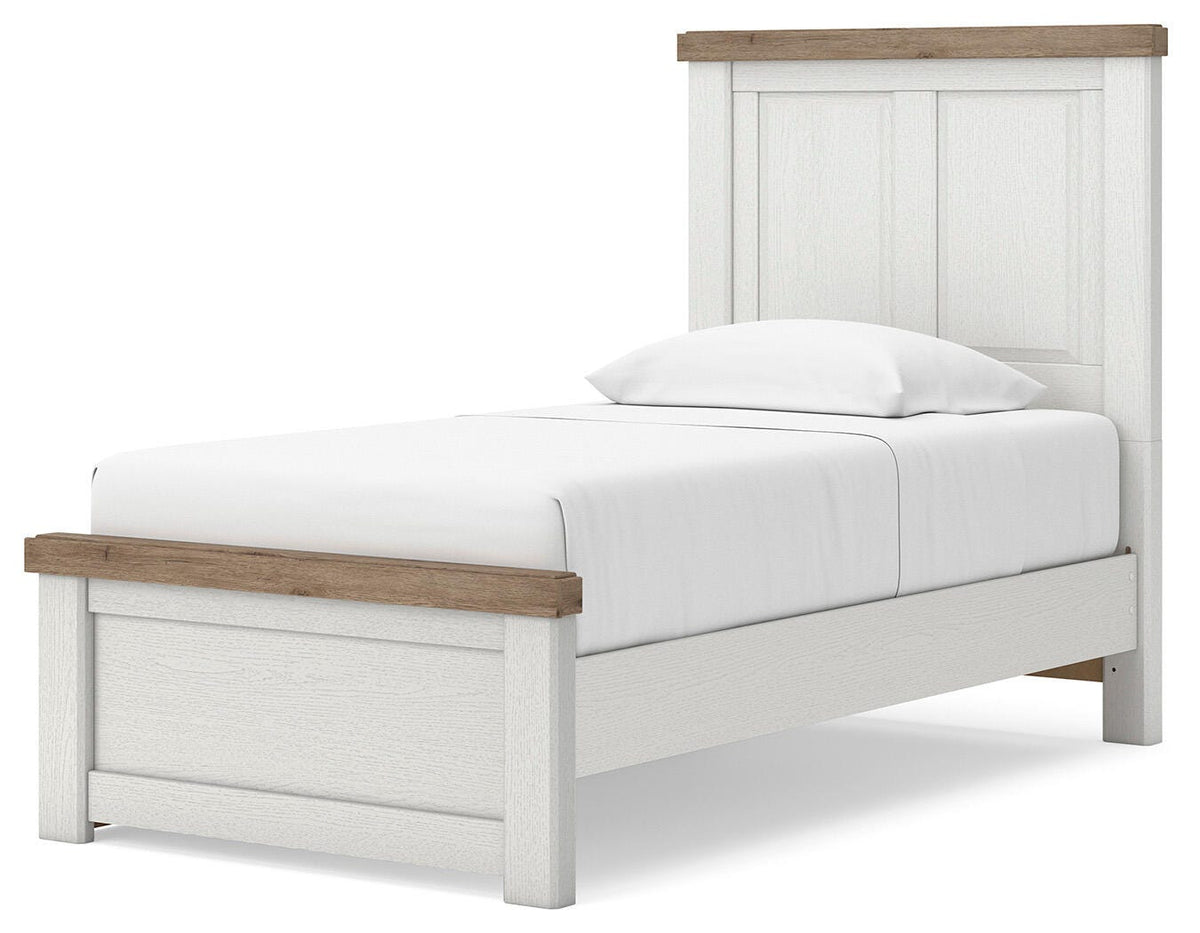 Savonport White/Brown Twin Panel Bed with Storage