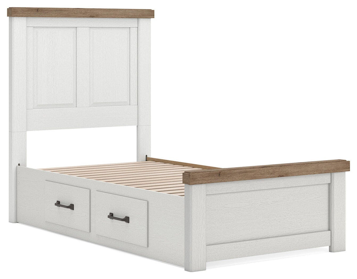 Savonport White/Brown Twin Panel Bed with Storage