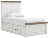 Savonport White/Brown Twin Panel Bed with Storage