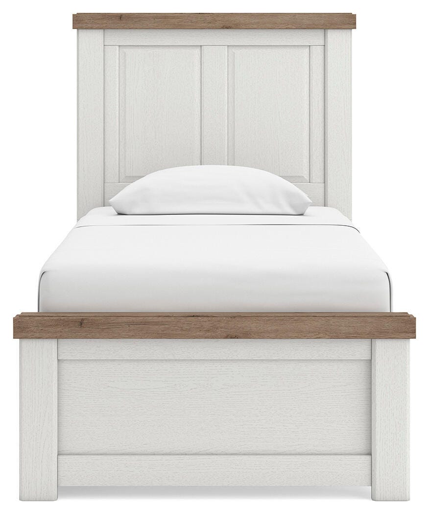 Savonport White/Brown Twin Panel Bed with Storage