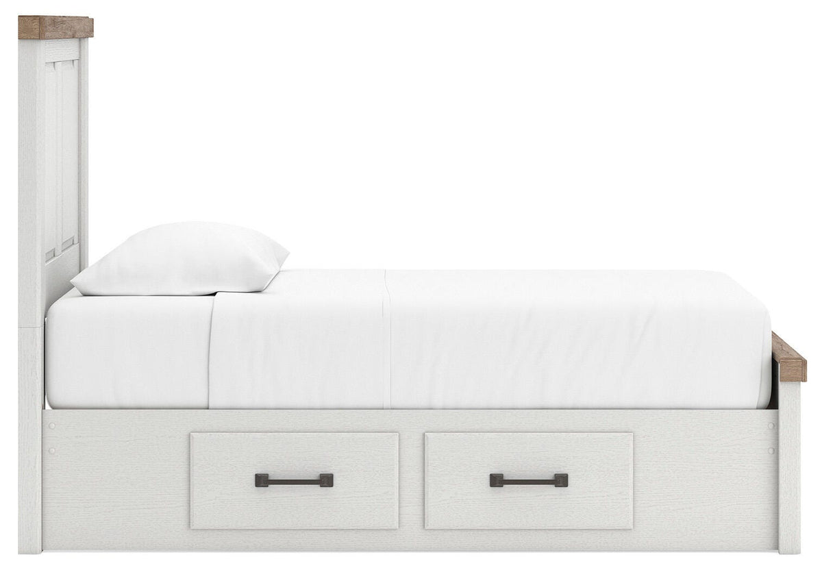 Savonport White/Brown Twin Panel Bed with Storage