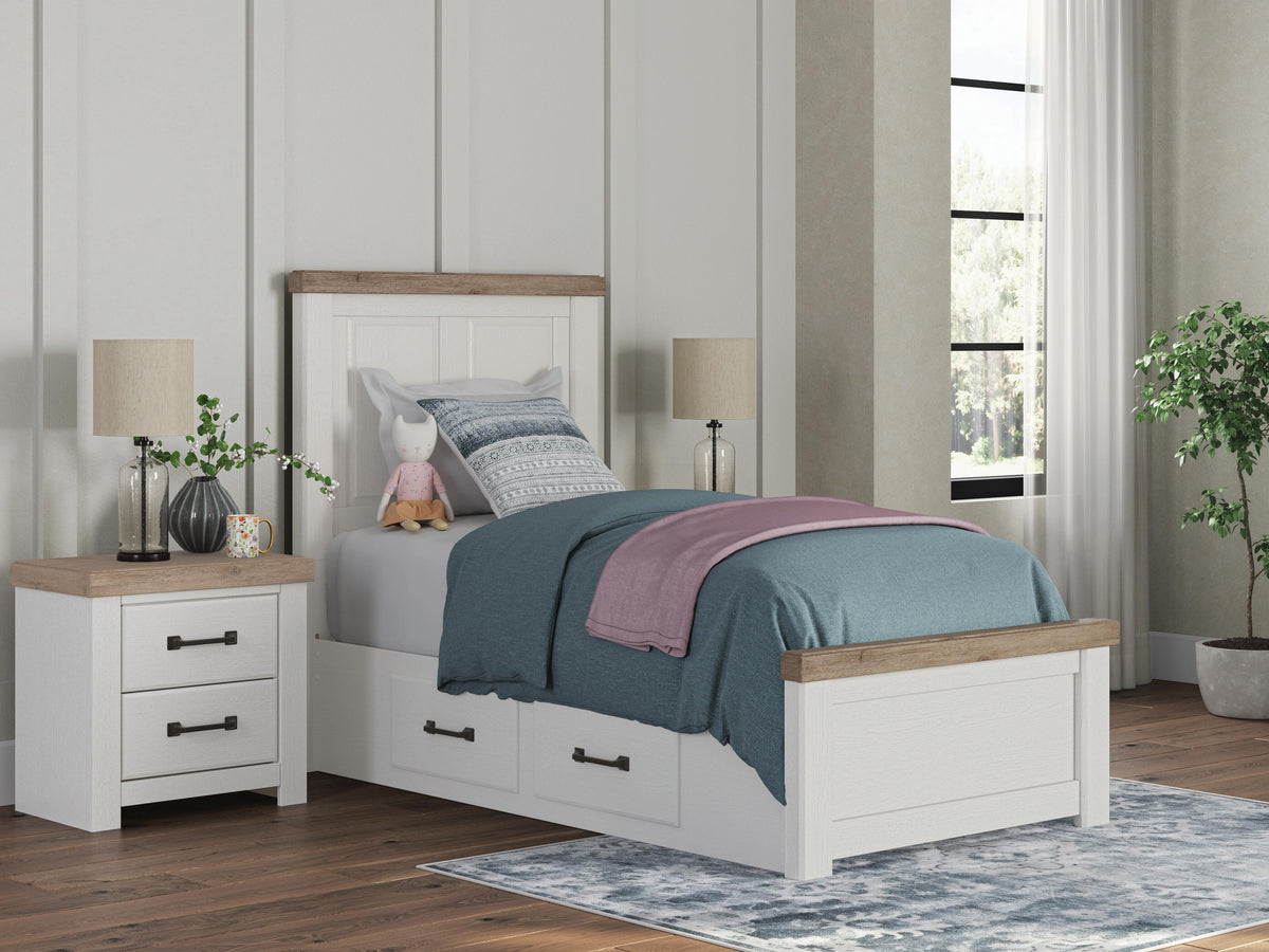 Savonport White/Brown Twin Panel Bed with Storage