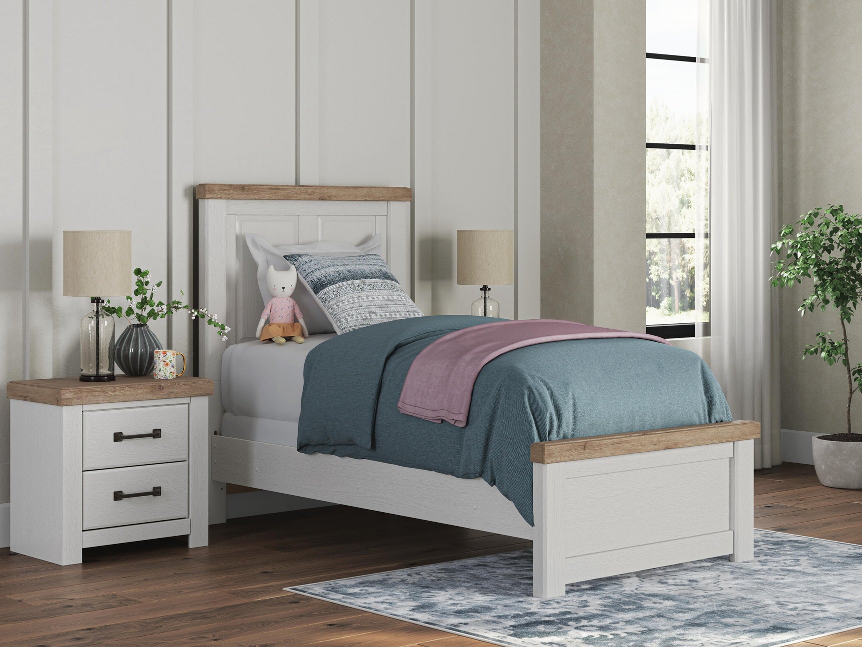 Savonport White/Brown Twin Panel Bed (Online Special Price)