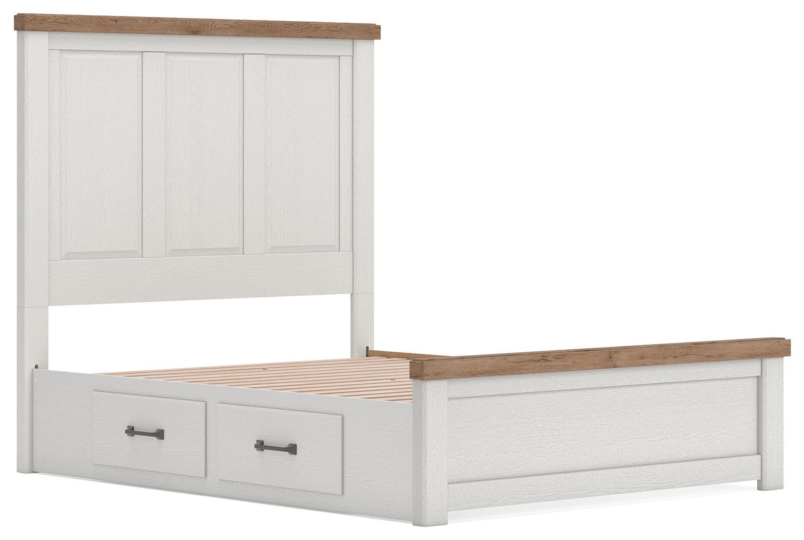 Savonport White/Brown Queen Panel Bed with Storage
