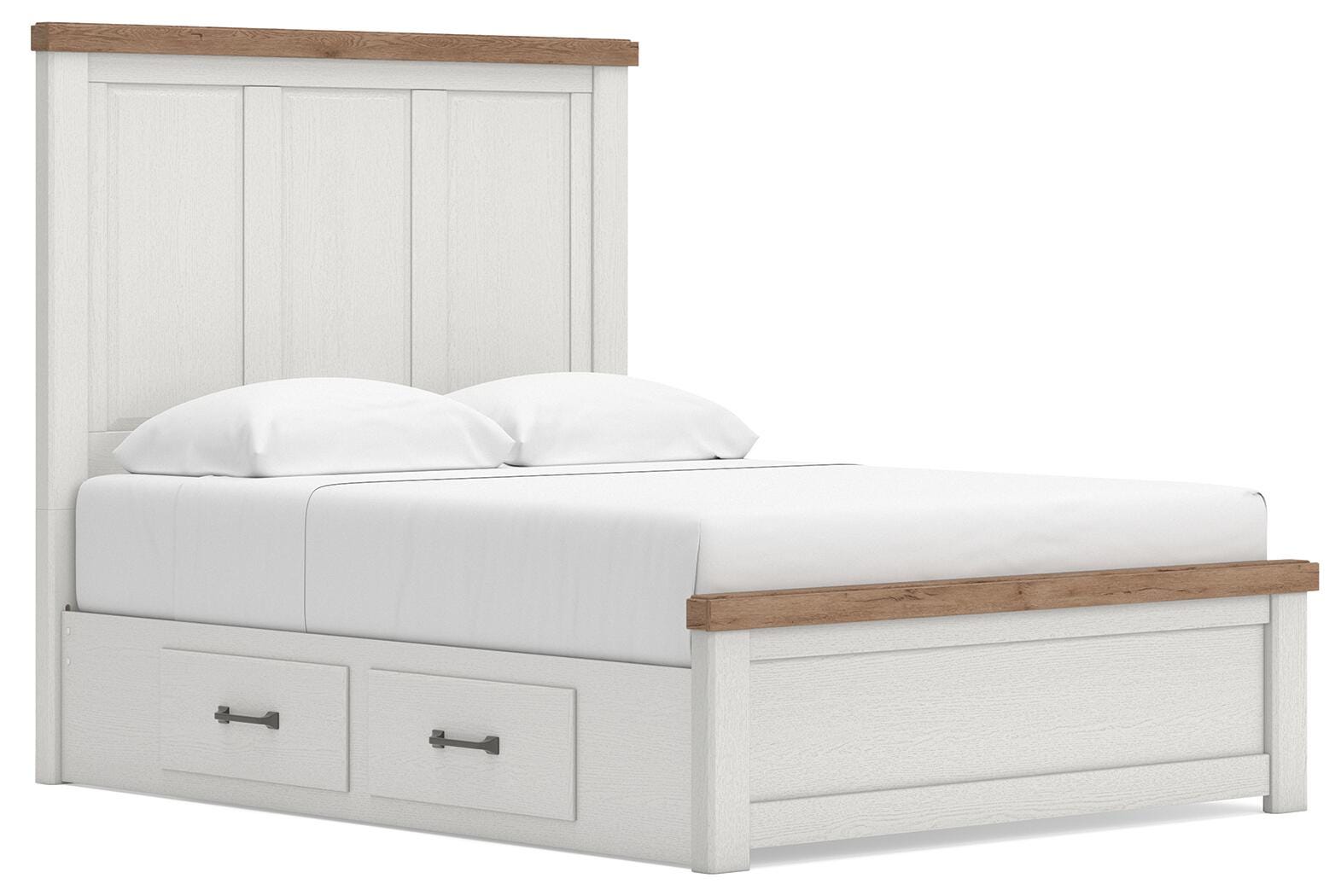 Savonport White/Brown Queen Panel Bed with Storage