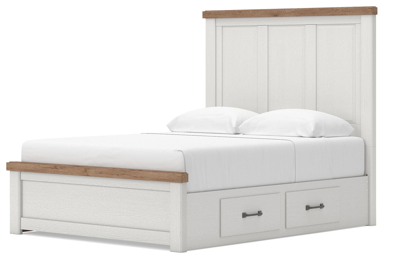 Savonport White/Brown Queen Panel Bed w/ Storage
