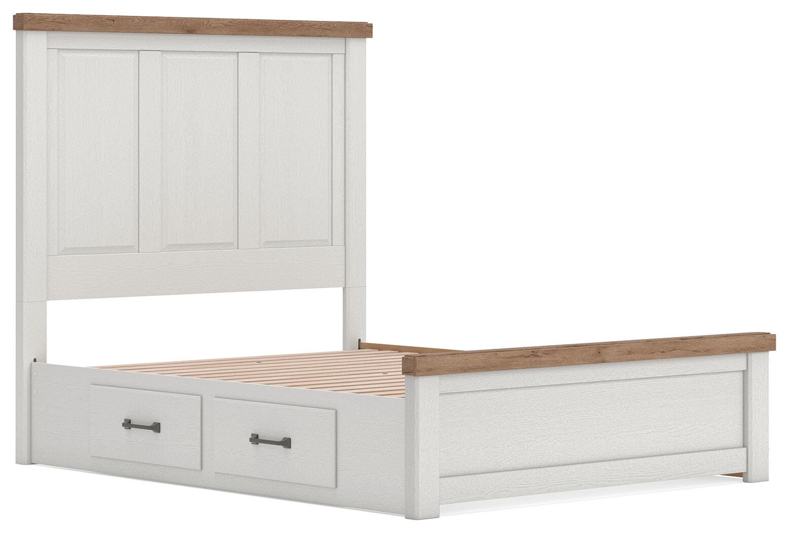 Savonport White/Brown Queen Panel Bed w/ Storage