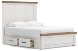 Savonport White/Brown Queen Panel Bed w/ Storage