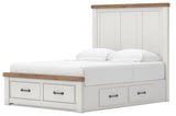 Savonport White/Brown Queen Panel Storage Bed w/ 2 Under Bed Storage (Online Special Price)