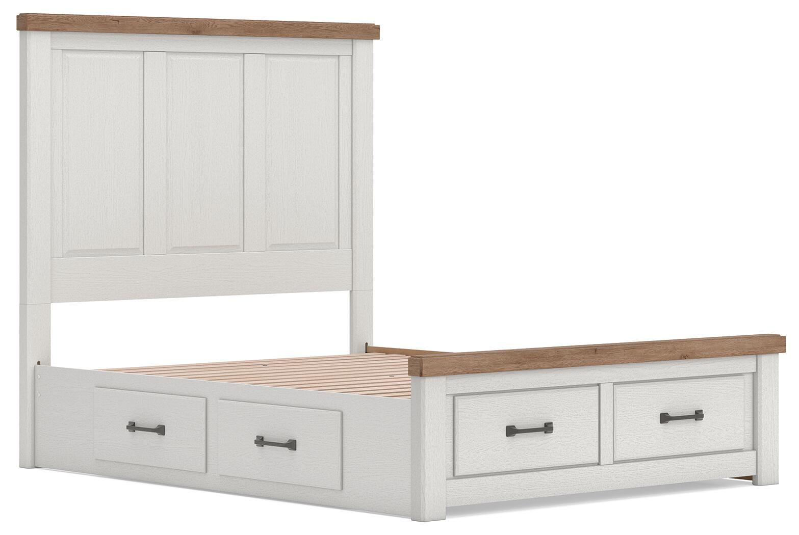 Savonport White/Brown Queen Panel Storage Bed w/ 2 Under Bed Storage (Online Special Price)
