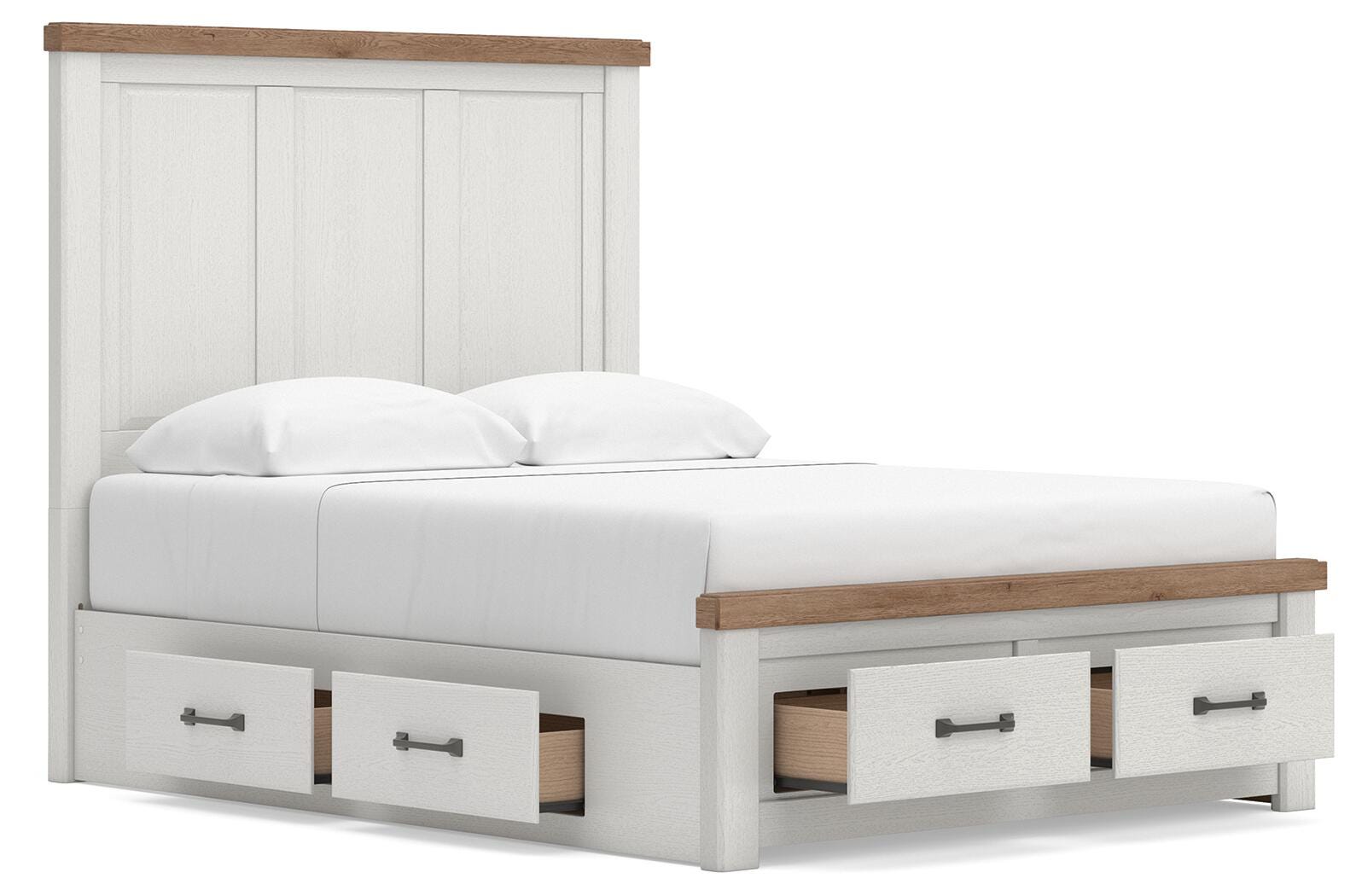 Savonport White/Brown Queen Panel Storage Bed w/ 2 Under Bed Storage (Online Special Price)