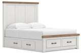 Savonport White/Brown Queen Panel Storage Bed w/ 2 Under Bed Storage (Online Special Price)