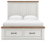 Savonport White/Brown Queen Panel Storage Bed w/ 2 Under Bed Storage (Online Special Price)