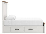 Savonport White/Brown Queen Panel Storage Bed w/ 2 Under Bed Storage (Online Special Price)
