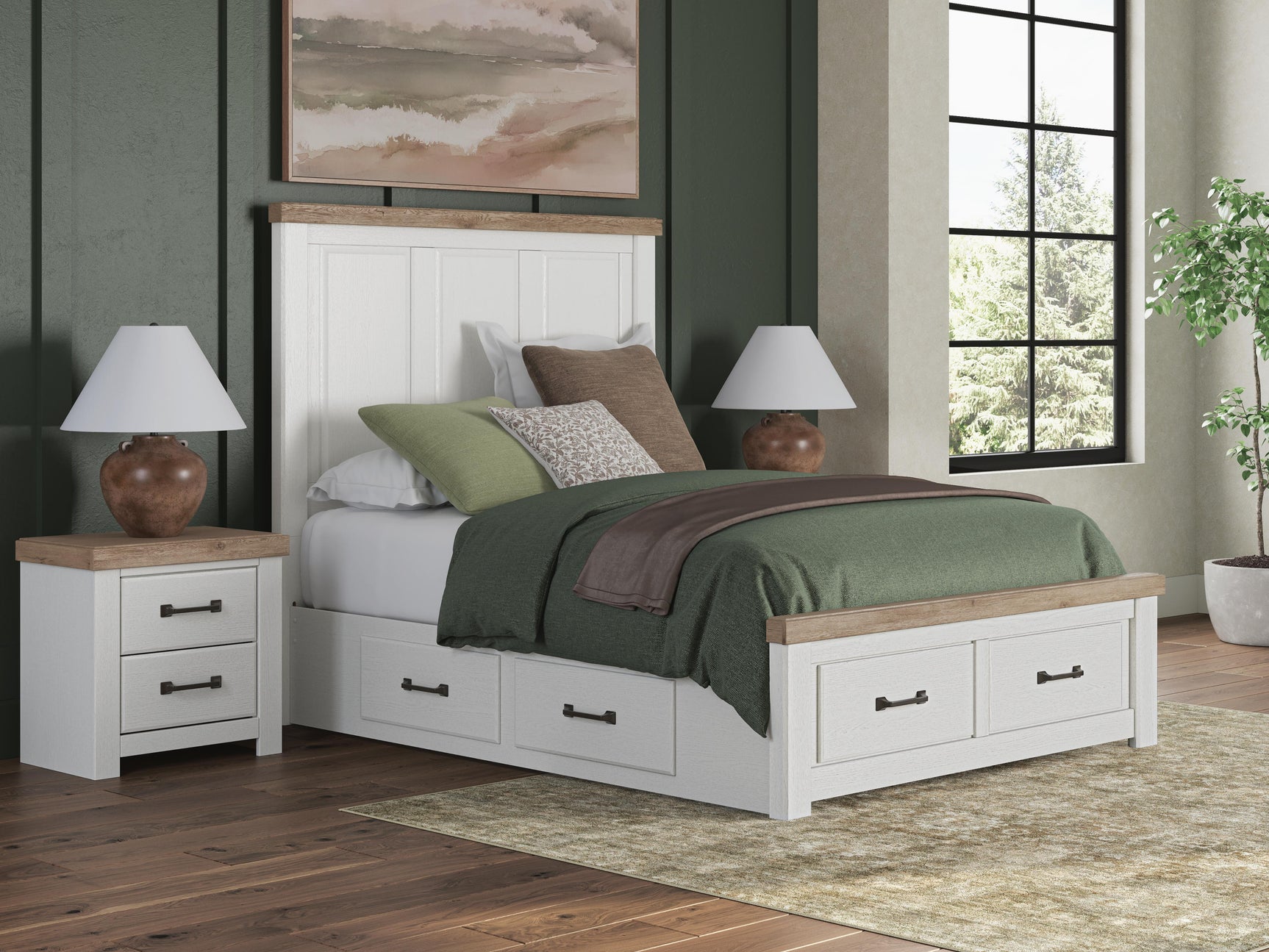 Savonport White/Brown Queen Panel Storage Bed w/ 2 Under Bed Storage (Online Special Price)