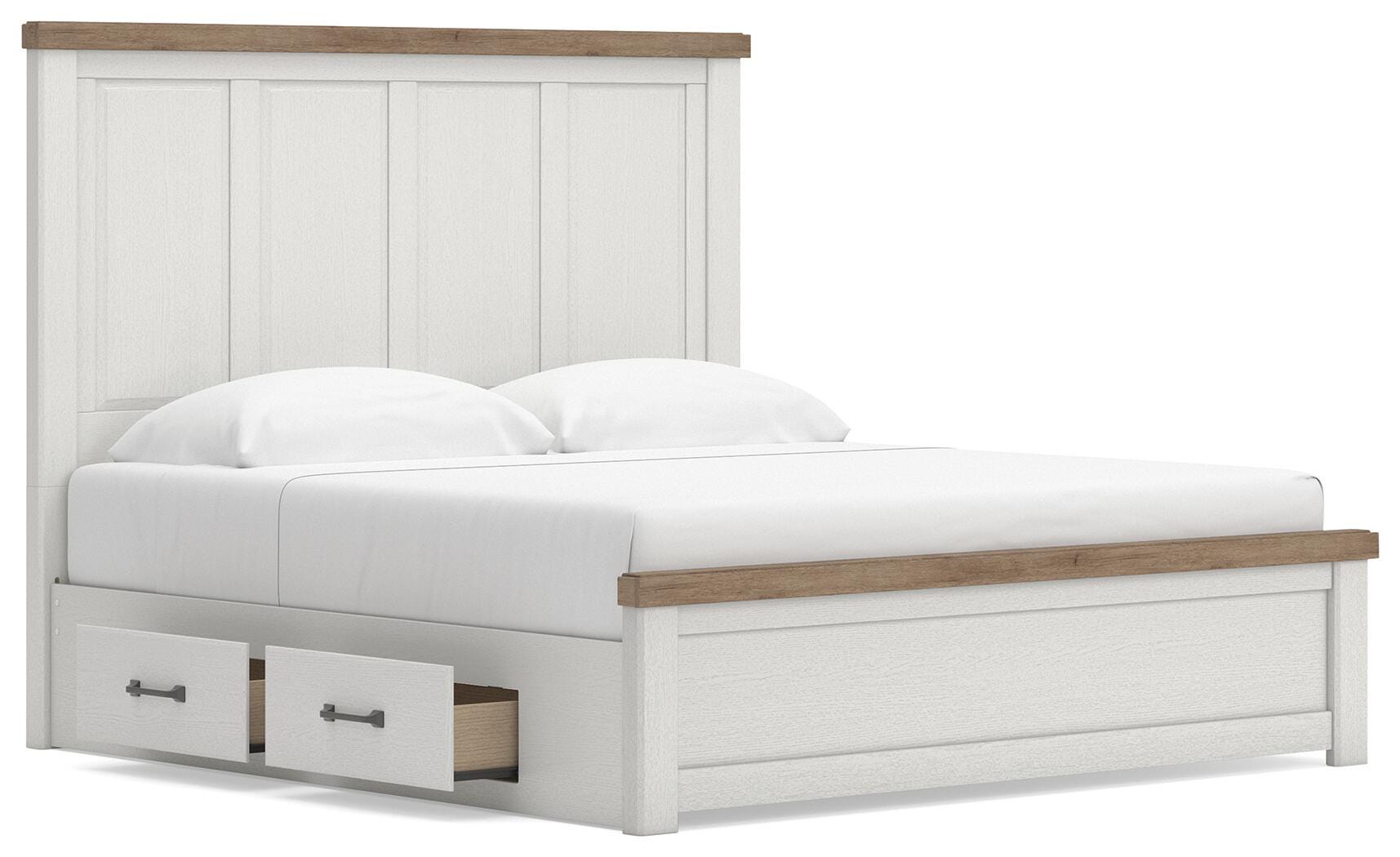 Savonport White/Brown King Panel Bed with Storage (Online Special Price)