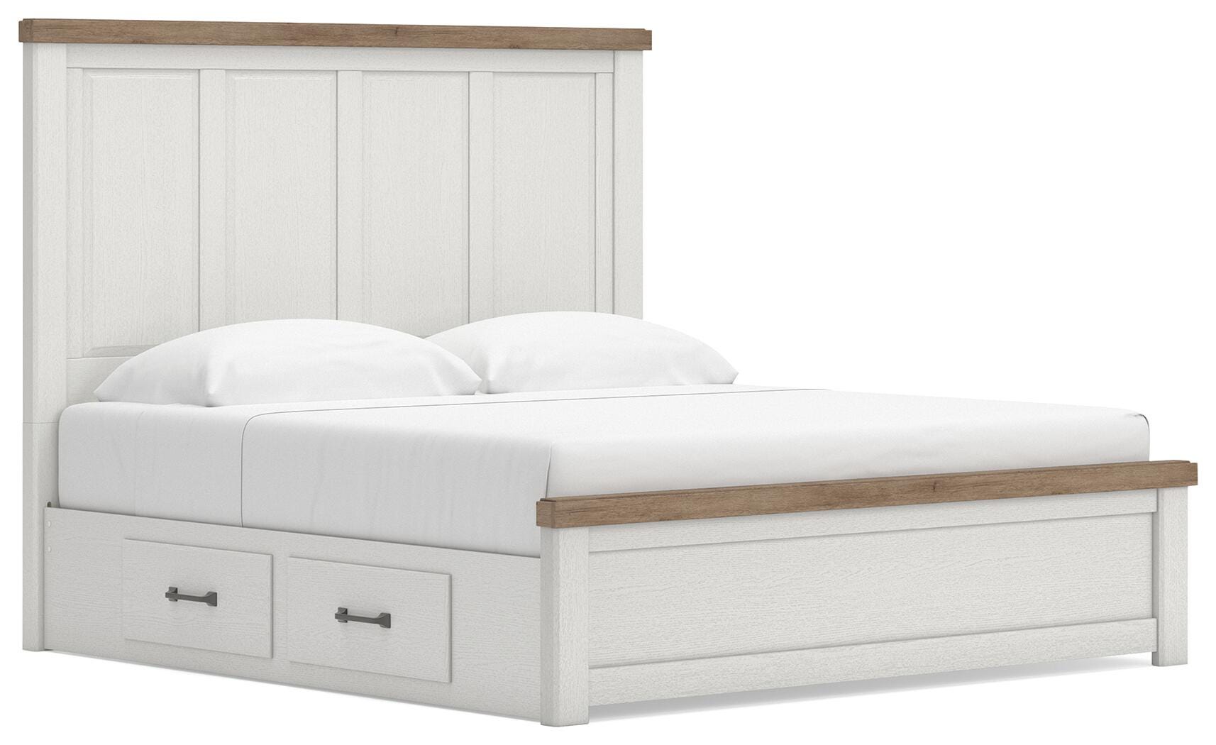 Savonport White/Brown King Panel Bed with Storage (Online Special Price)