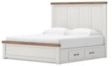 Savonport White/Brown King Panel Bed w/ 2 Under Bed Storage (Online Special Price)