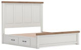 Savonport White/Brown King Panel Bed w/ 2 Under Bed Storage (Online Special Price)