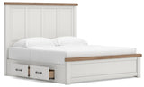 Savonport White/Brown King Panel Bed w/ 2 Under Bed Storage (Online Special Price)