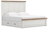 Savonport White/Brown King Panel Bed w/ 2 Under Bed Storage (Online Special Price)