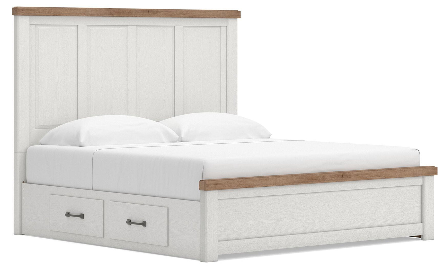 Savonport White/Brown King Panel Bed w/ 2 Under Bed Storage (Online Special Price)