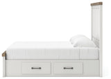 Savonport White/Brown King Panel Bed w/ 2 Under Bed Storage (Online Special Price)