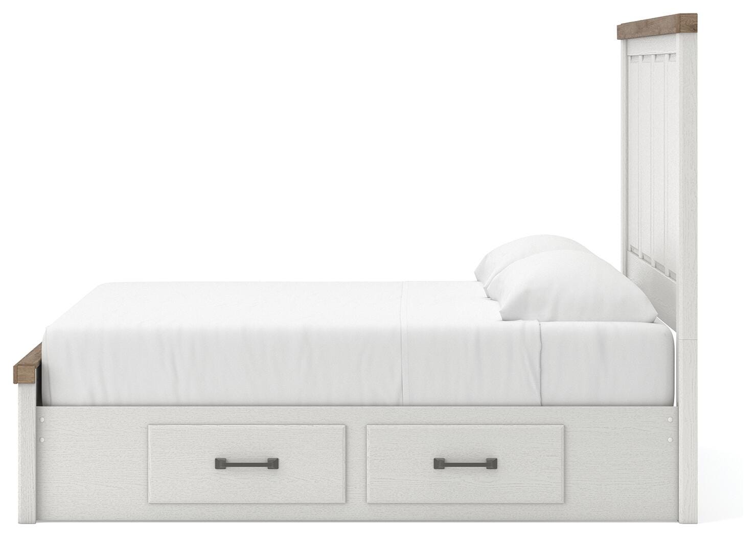 Savonport White/Brown King Panel Bed w/ 2 Under Bed Storage (Online Special Price)