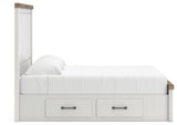 Savonport White/Brown King Panel Bed w/ 2 Under Bed Storage (Online Special Price)