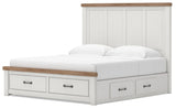 Savonport White/Brown King Panel Storage Bed w/ 2 Under Bed Storage (Online Special Price)