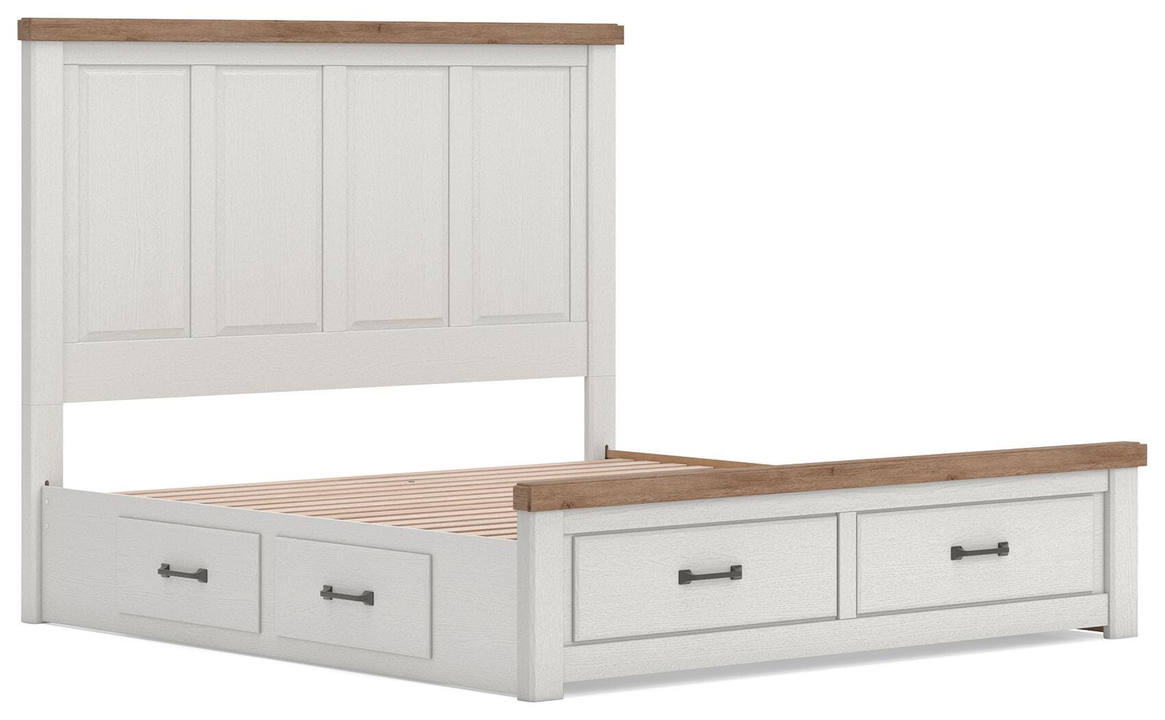 Savonport White/Brown King Panel Storage Bed w/ 2 Under Bed Storage (Online Special Price)