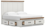 Savonport White/Brown King Panel Storage Bed w/ 2 Under Bed Storage (Online Special Price)