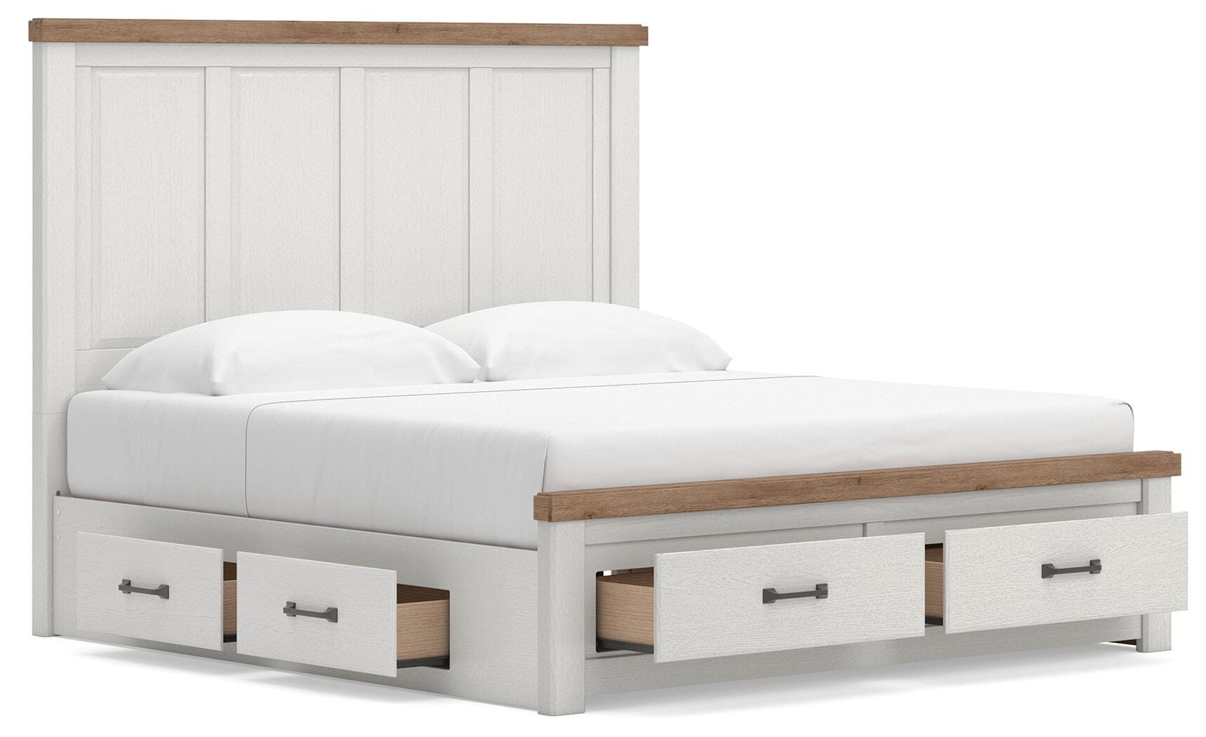 Savonport White/Brown King Panel Storage Bed w/ 2 Under Bed Storage (Online Special Price)