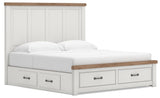 Savonport White/Brown King Panel Storage Bed w/ 2 Under Bed Storage (Online Special Price)