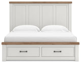 Savonport White/Brown King Panel Storage Bed w/ 2 Under Bed Storage (Online Special Price)