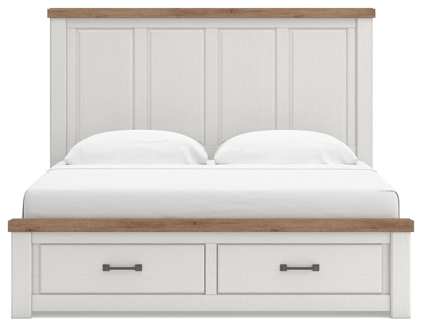 Savonport White/Brown King Panel Storage Bed w/ 2 Under Bed Storage (Online Special Price)