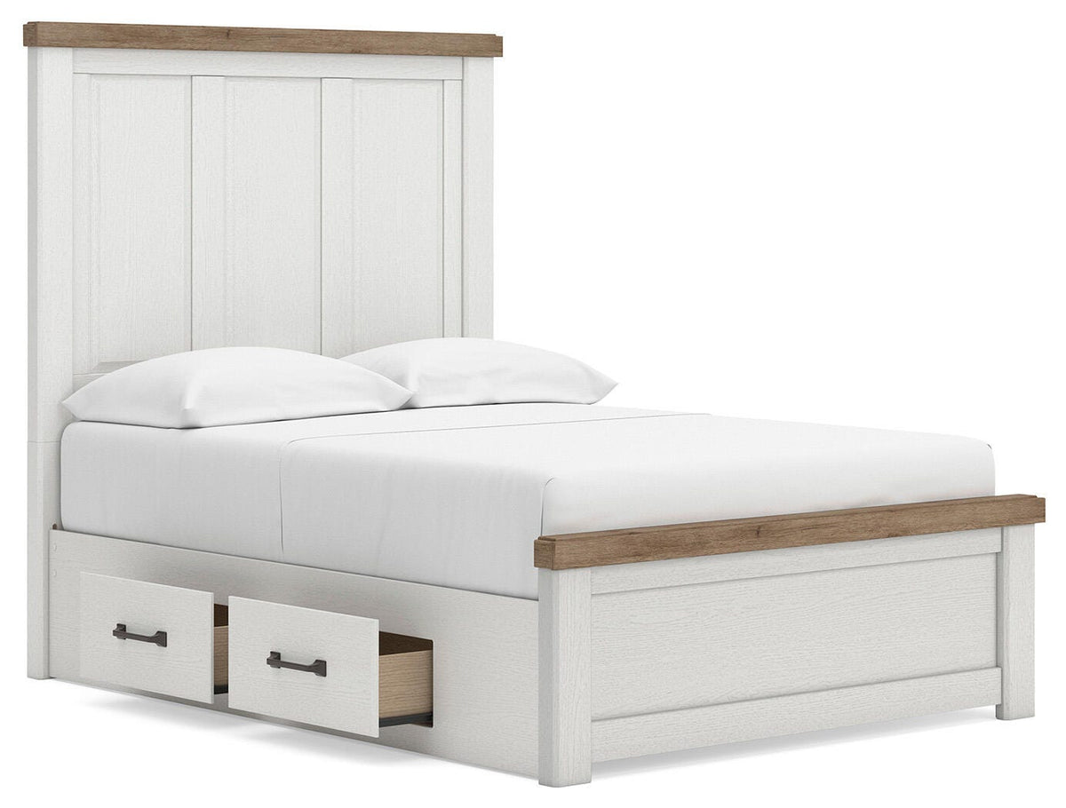 Savonport White/Brown Full Panel Bed with Storage