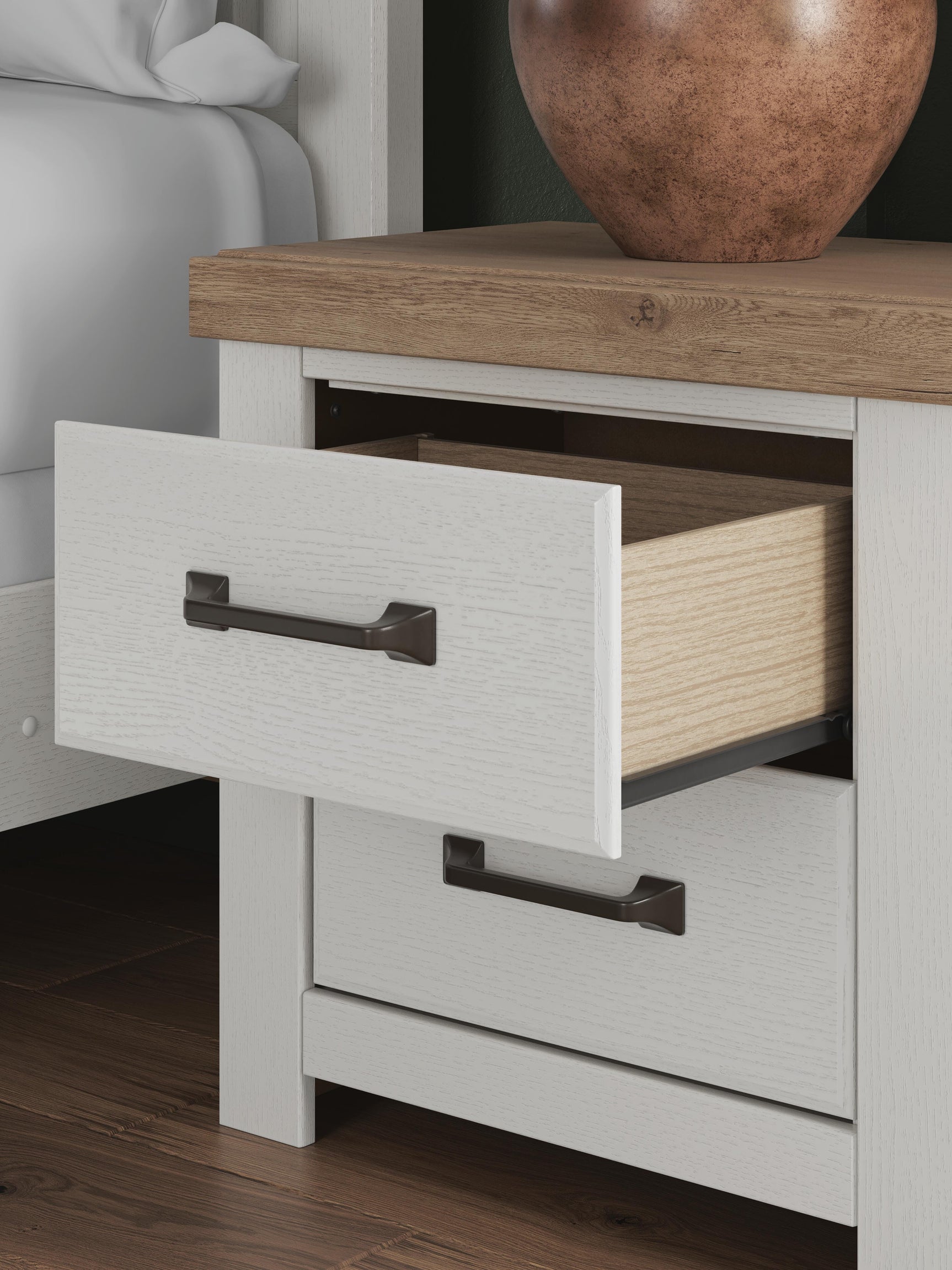 Savonport White/Brown Two Drawer Nightstand (Online Special Price)