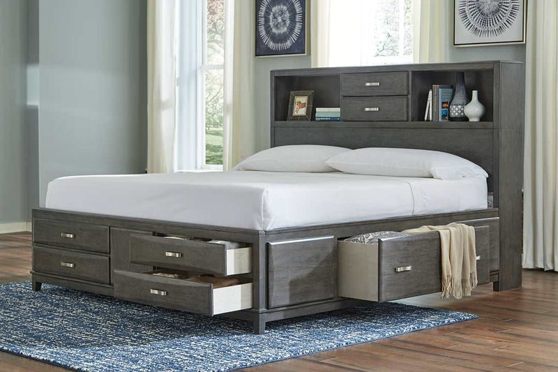 Caitbrook Gray Queen Storage Bed w/ 8 Drawers