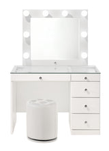 Morgan White Vanity Set w/LED Mirror & Stool