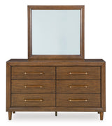 Lyncott Brown Queen Upholstered Bed with Mirrored Dresser and Nightstand - Ornate Home